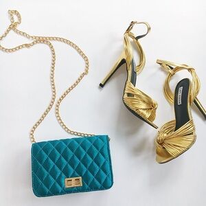 Elegant Teal Quilted Crossbody Bag with Gold Chain NWOT